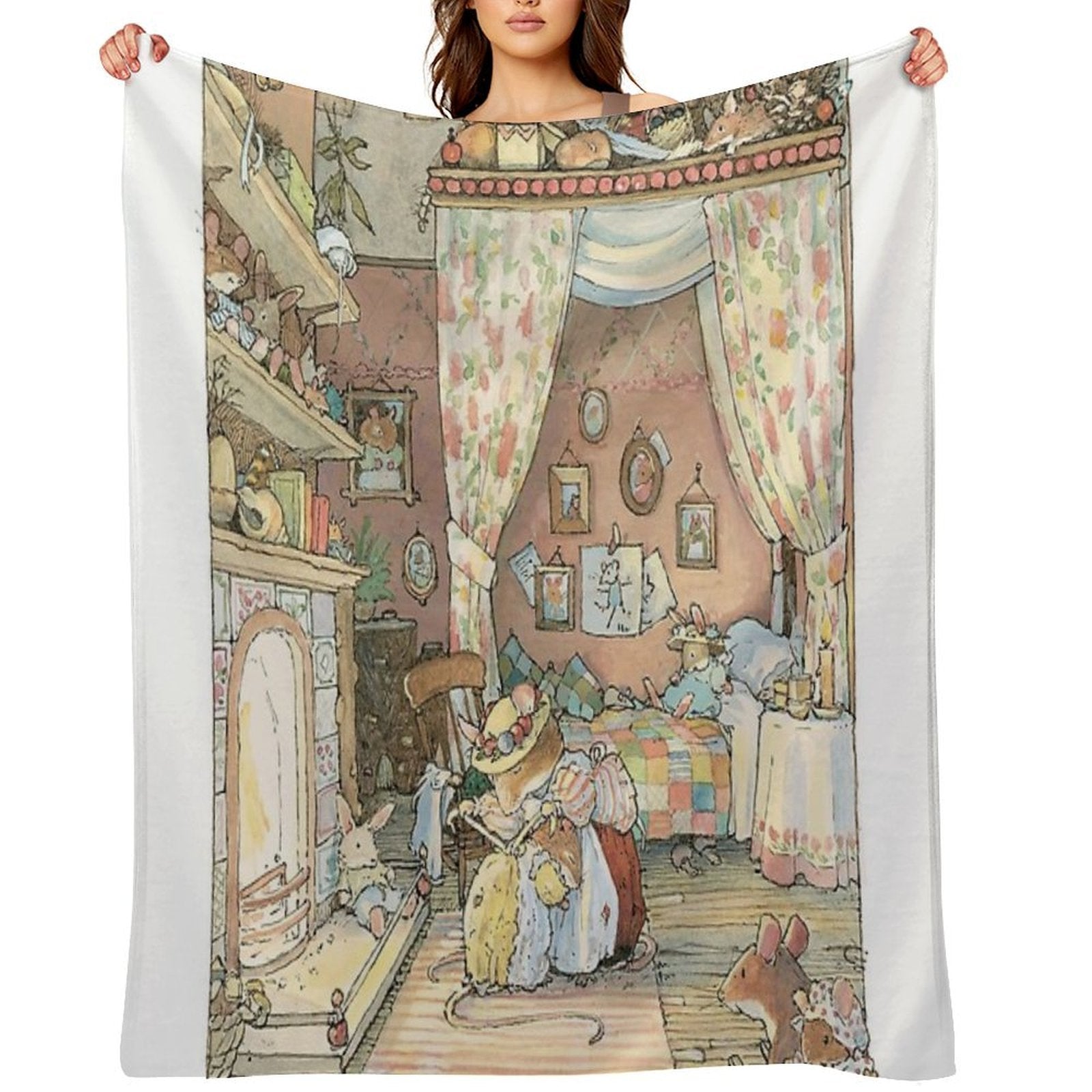 Lady Woodmouse Gets Primrose Ready for Bed Easy Care Throw Blanket