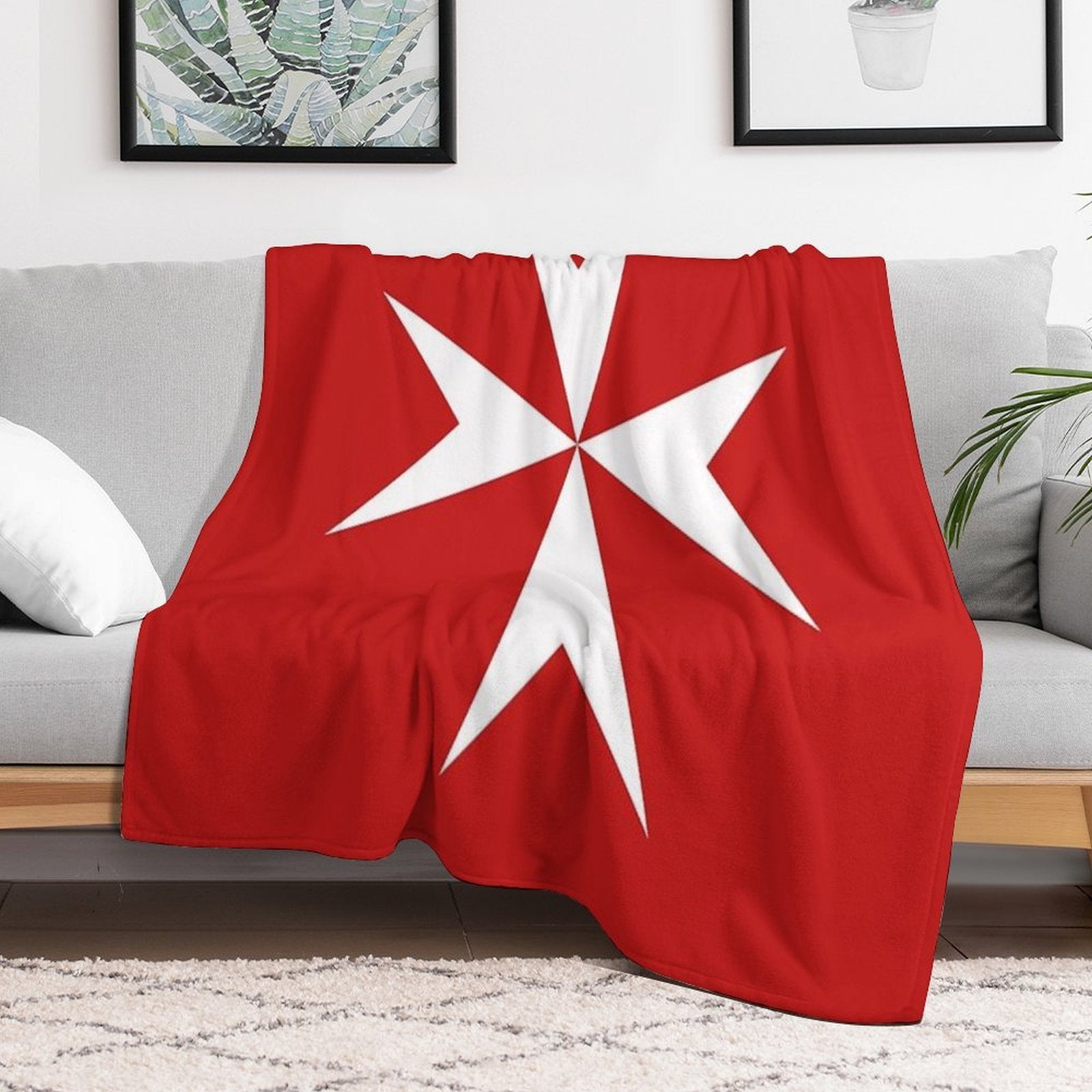 Maltese Cross Flag T-Shirt Plush Throw Blanket