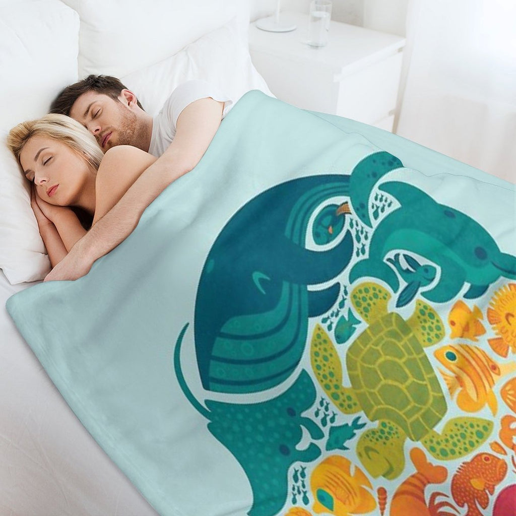 Aquatic Rainbow (light Blue) Easy Care Throw Blanket