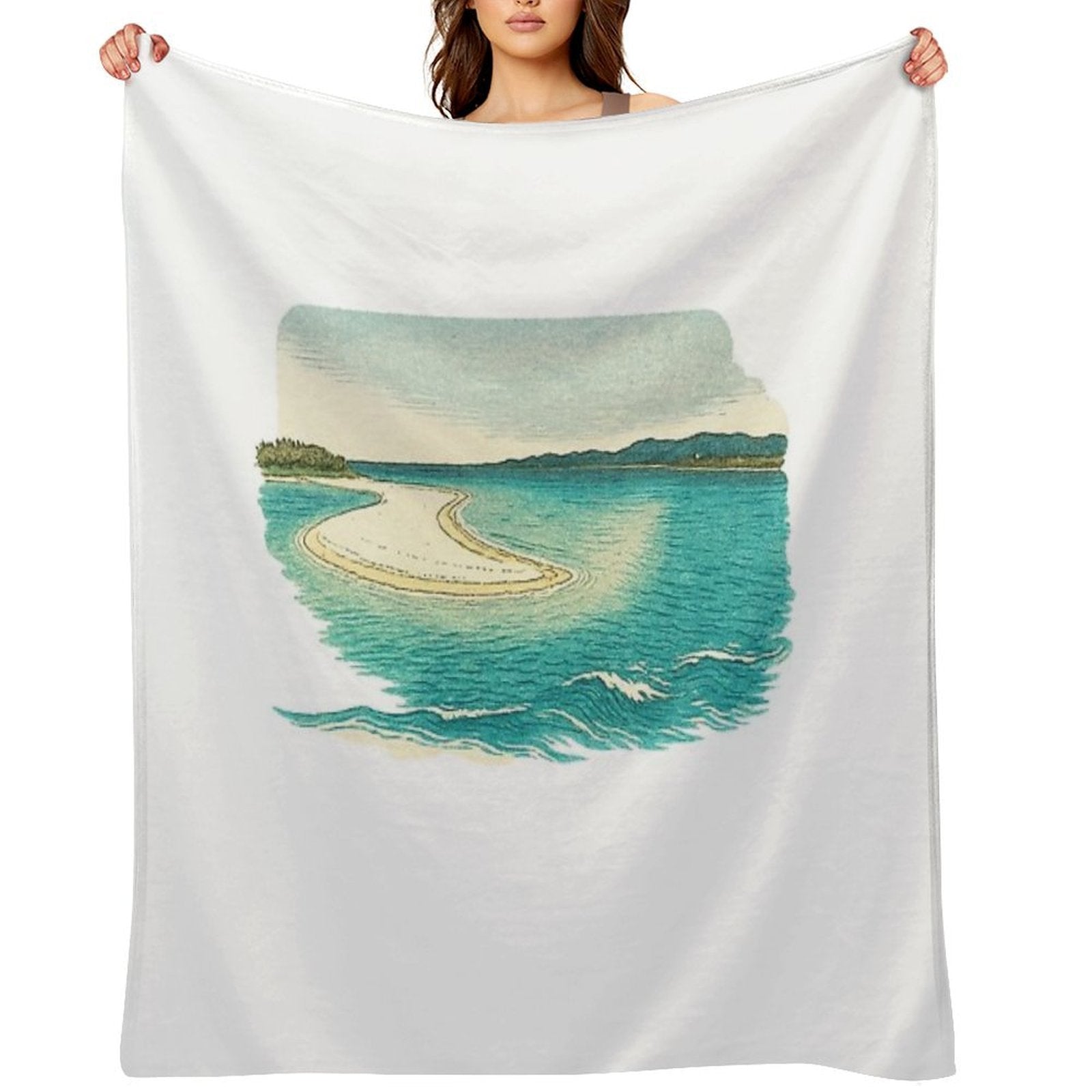 Sandbar Seascape Art  Serene Coastal View - Retro Island Vibes Multi-functional Throw Blanket