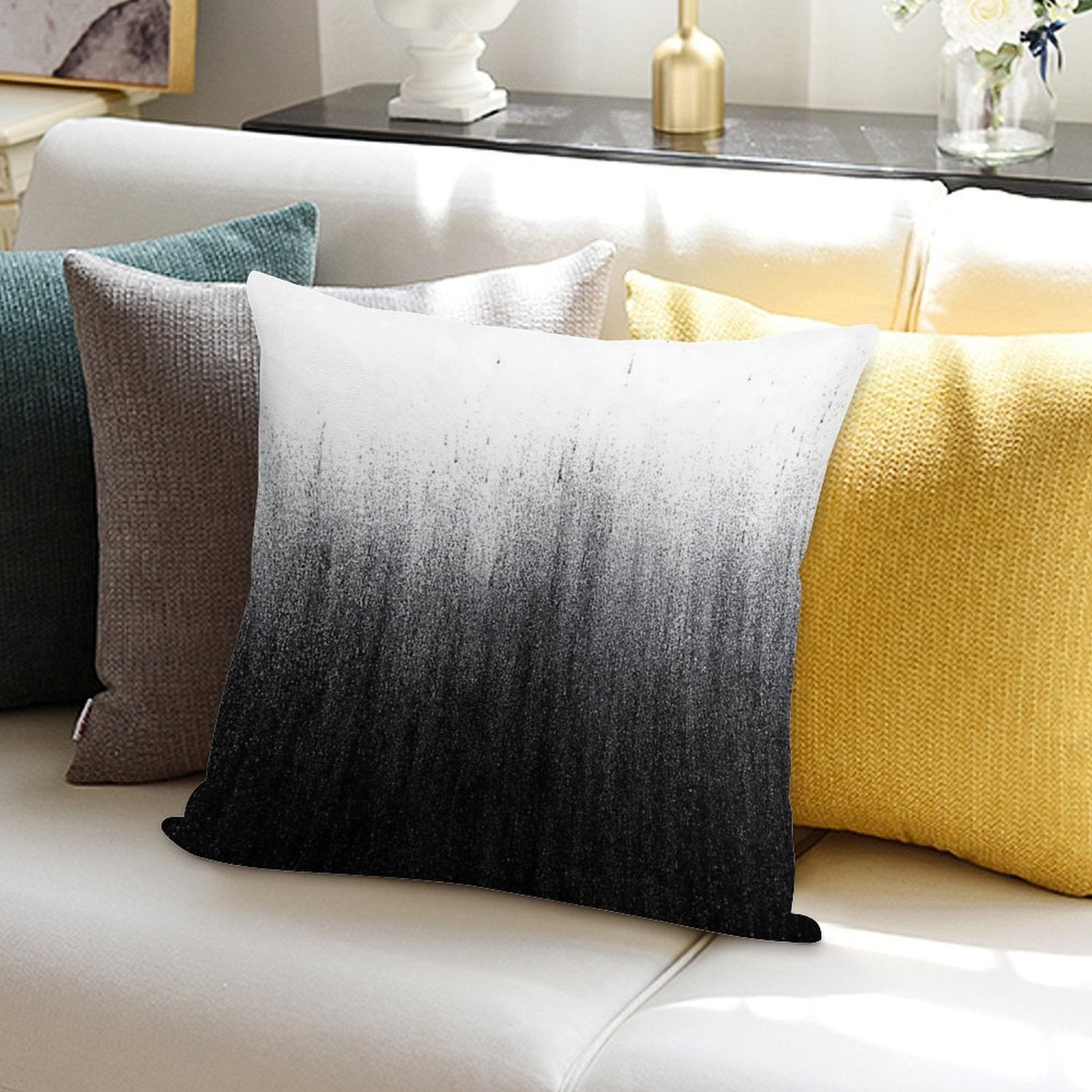Charcoal Ombré Soft Short Plush Fabric Throw Pillow