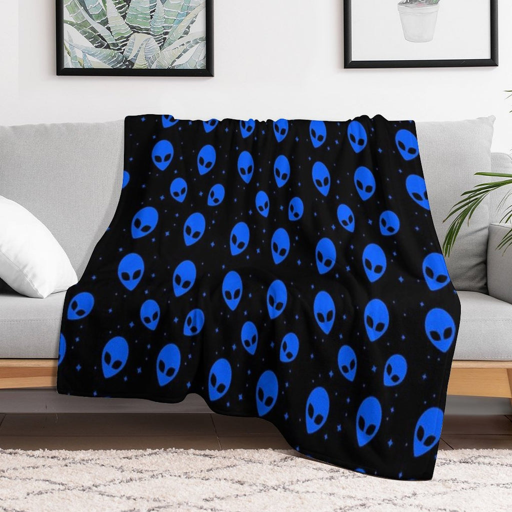 Blue And Black Alien Pattern Durable Throw Blanket