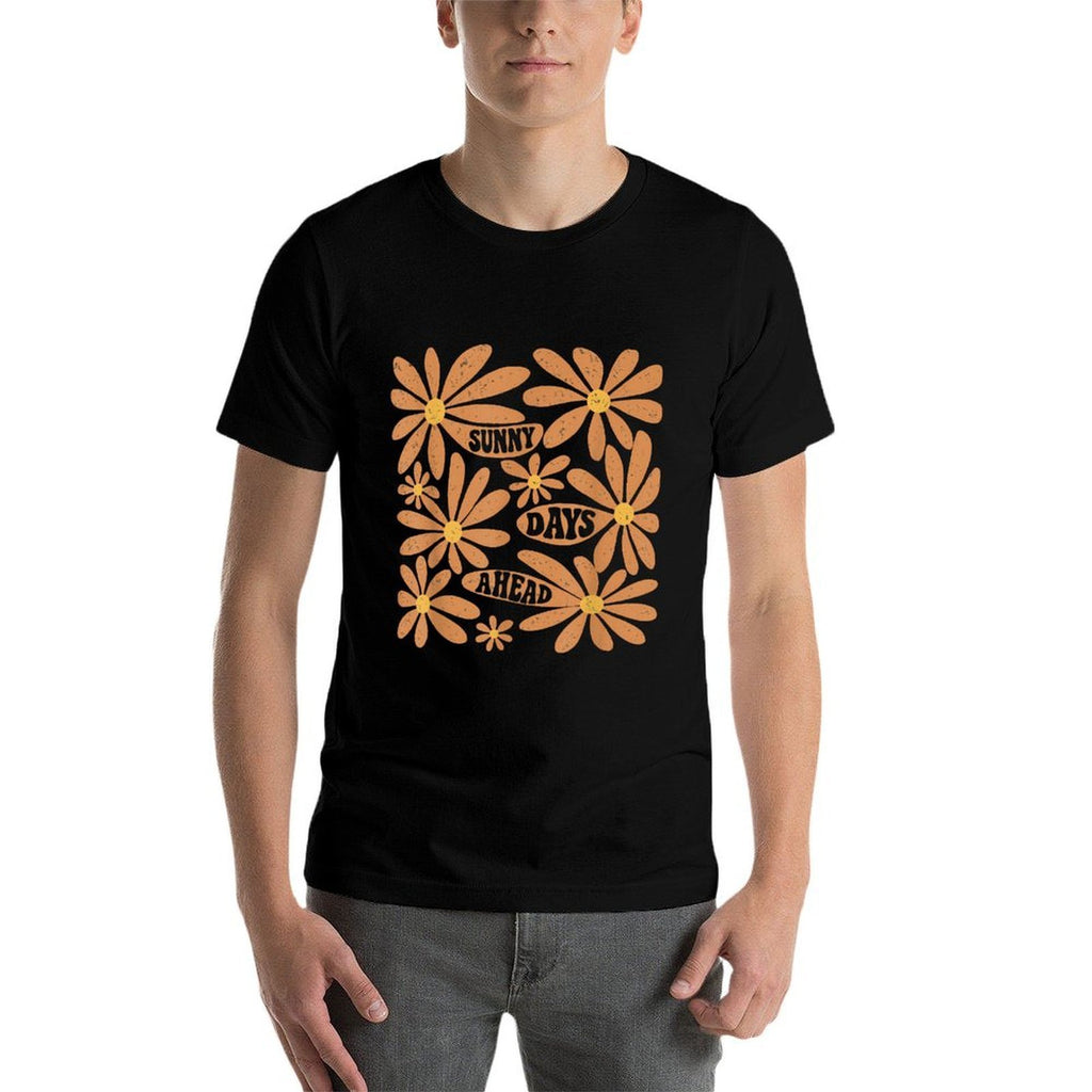Boho Sunny Days Ahead, Boho Hippie Floral, Abstract Floral  Ribbed Collar T-Shirt