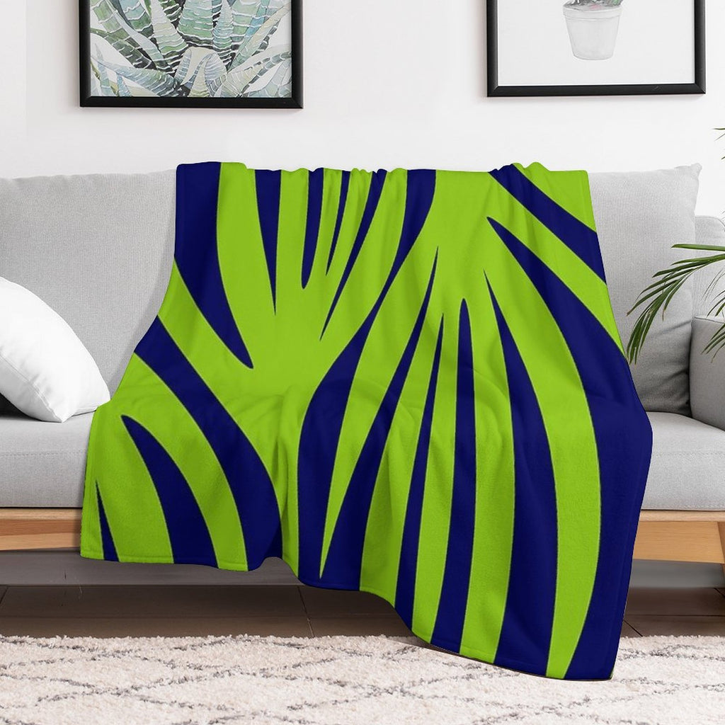 Maldives Abstract Leaves Pattern in Lime Green And Bright Navy Blue Travel-friendly Throw Blanket