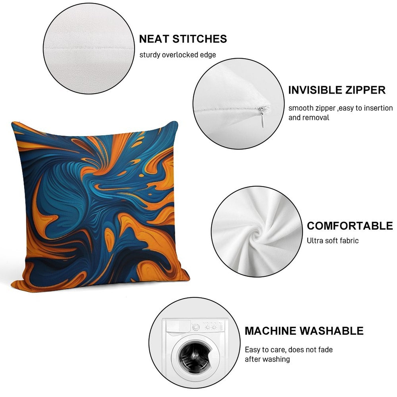 Oil Paint Orange And Blue Pattern Soft Luxury Feel Throw Pillow