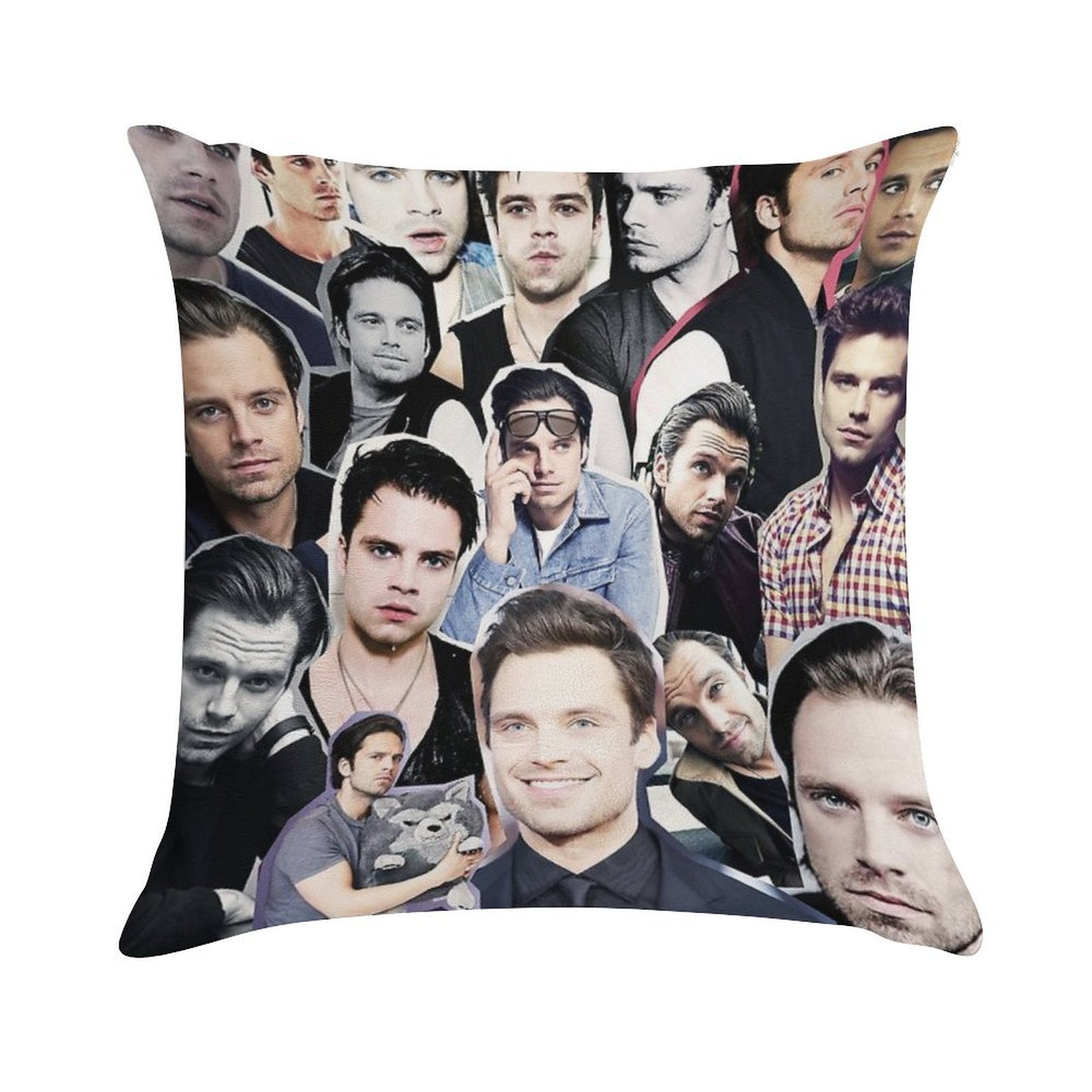 Sebastian Stan Collage Soft Decorative Cover Throw Pillow