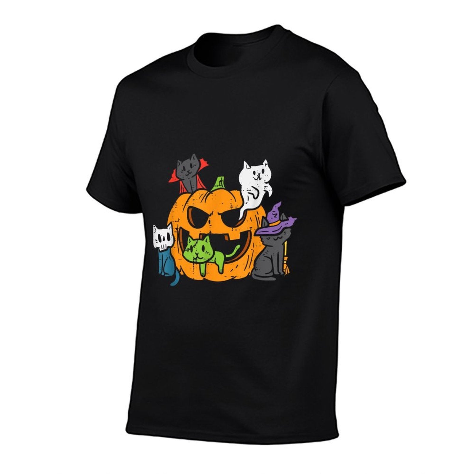 Vampire Ghost Zombie Witch Cats In Pumpkin Cute Halloween  Ribbed Collar T-Shirt
