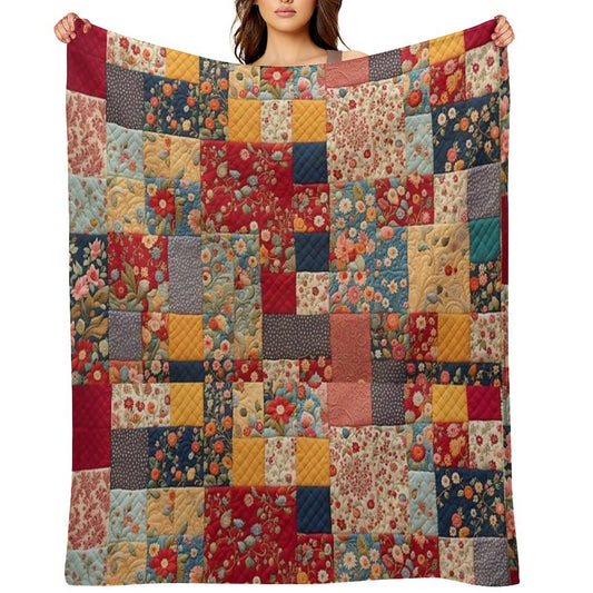 Memories Woven A Nostalgic Patchwork of Floral Elegance And Cozy Charm Shrink-resistant Throw Blanket