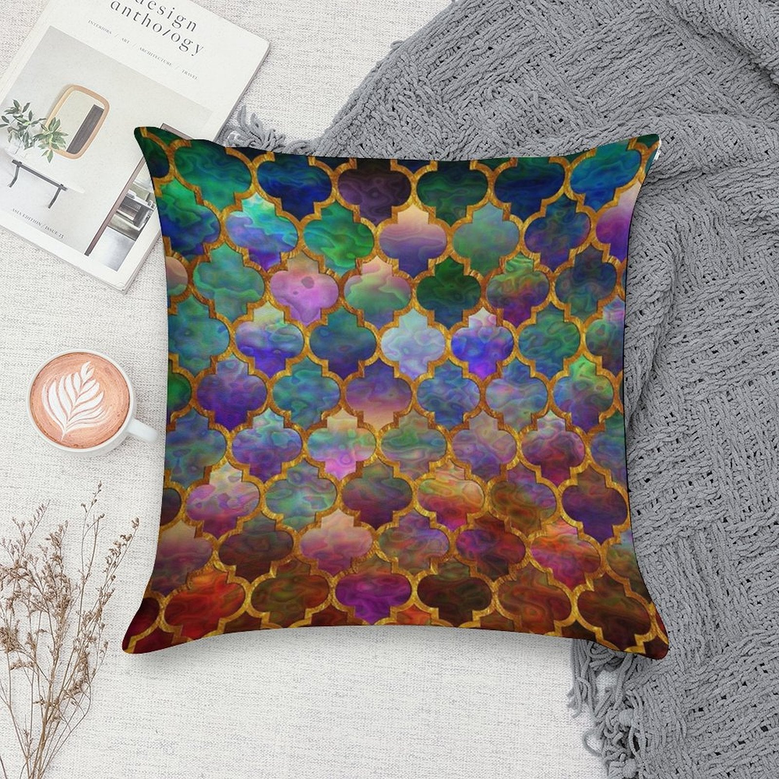 Arabic Moroccan Mosaic Pattern Soft Shrink-Resistant Throw Pillow
