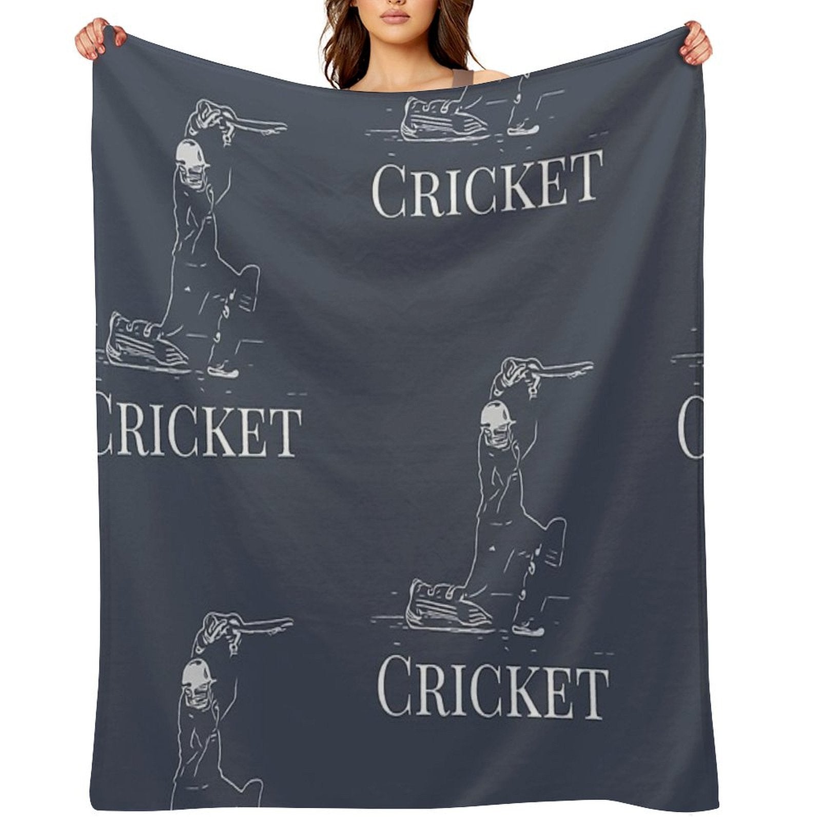Cricket Batsman Cricketer Design Logo Style Plush Throw Blanket