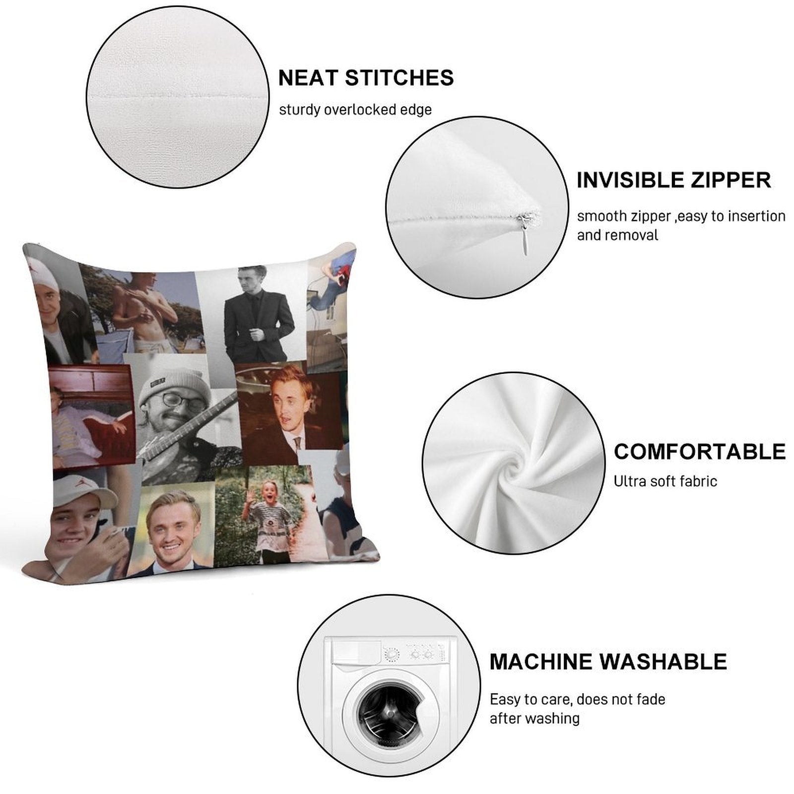 Tom Felton Collage Soft Decorative Cover Throw Pillow