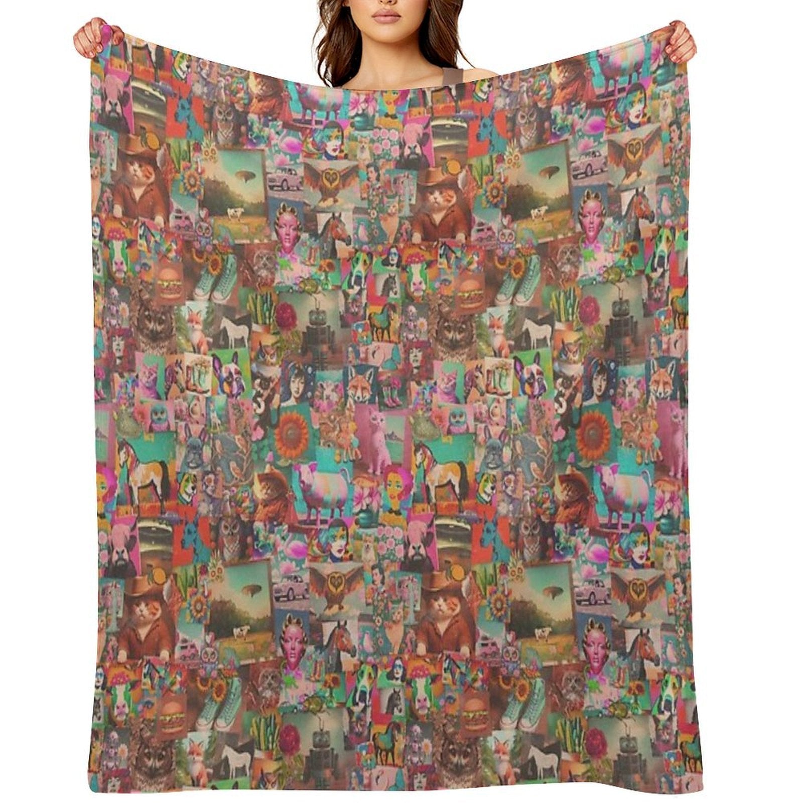 Retro Kitschy Stickerbomb Compact Throw Blanket