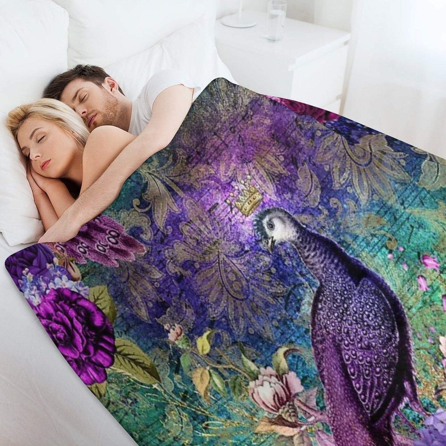 Elegant Vintage Purple Teal Peacocks Velvety-soft Throw Blanket
