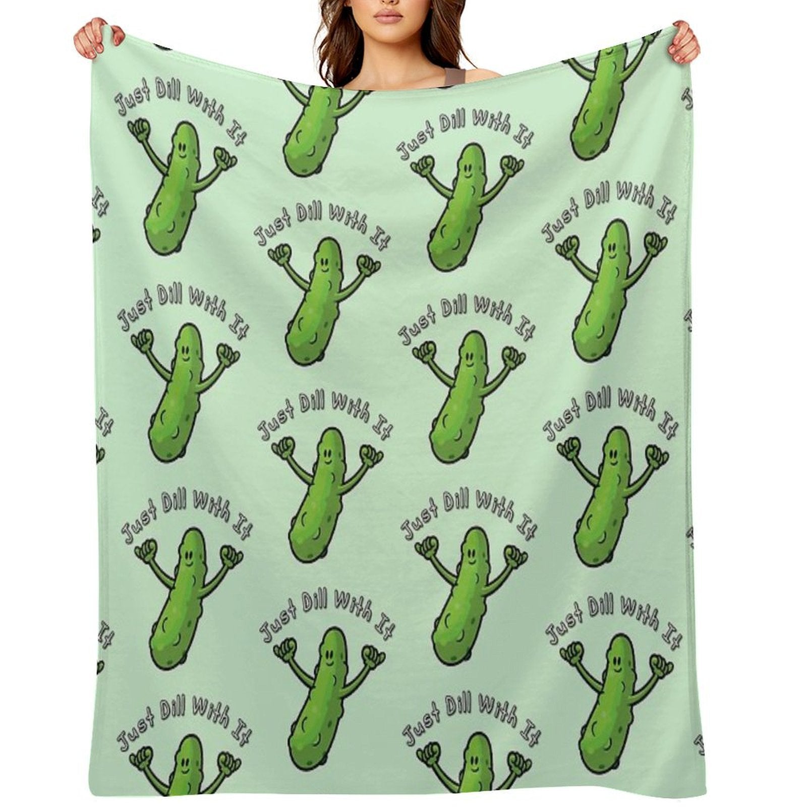 Just Dill With It Funny Cartoon Pickle Versatility Throw Blanket