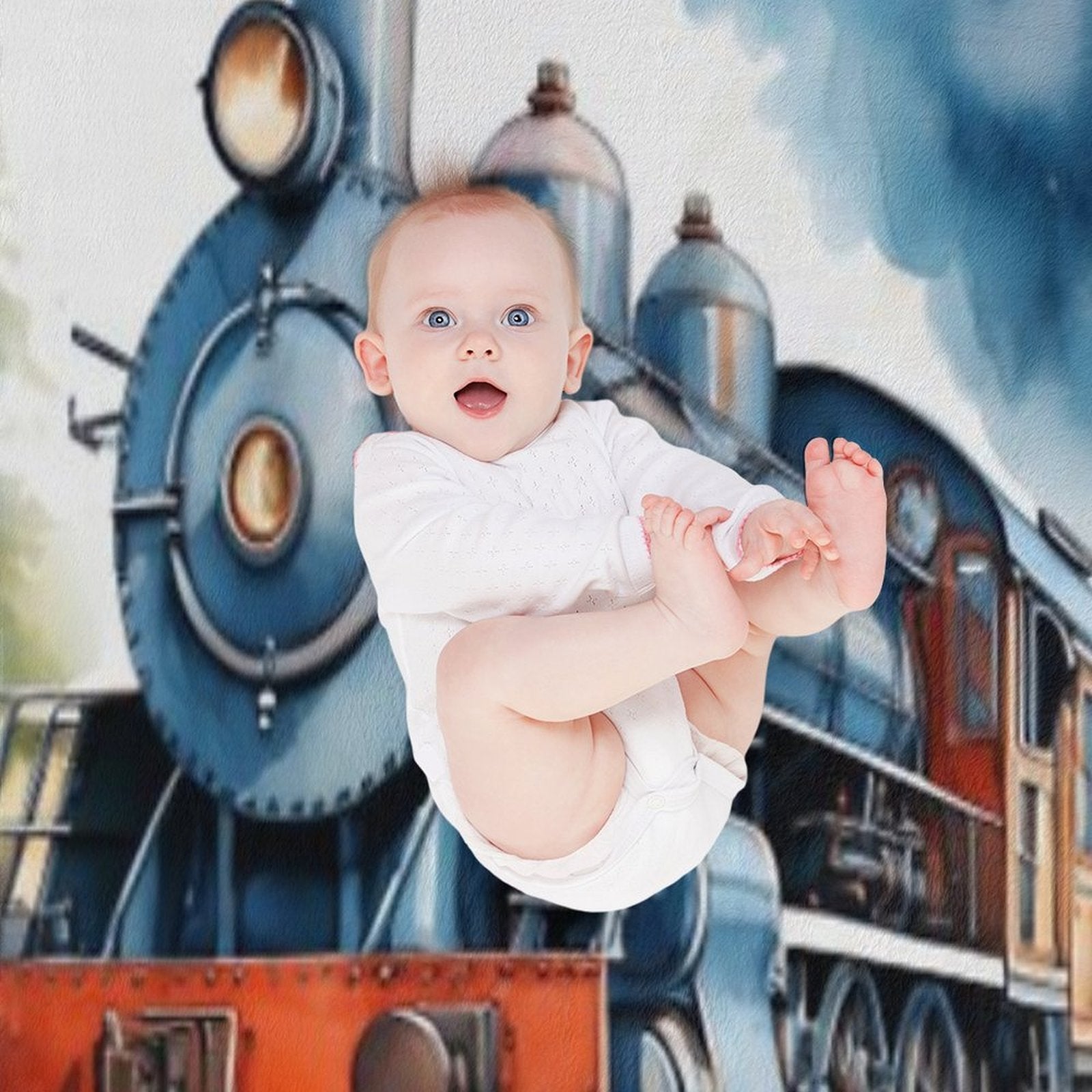 Classic Watercolour Steam Train Illustration Compact Throw Blanket