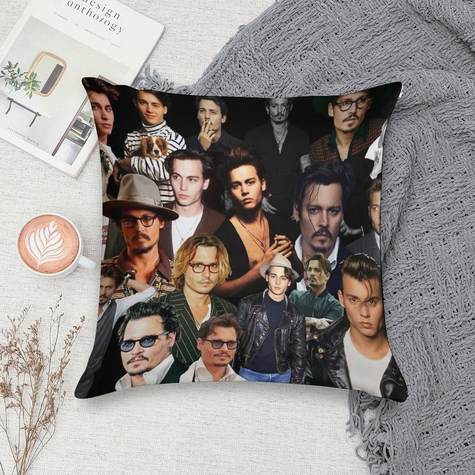 Johnny Depp Sexy Collage Soft Skin-Friendly Throw Pillow
