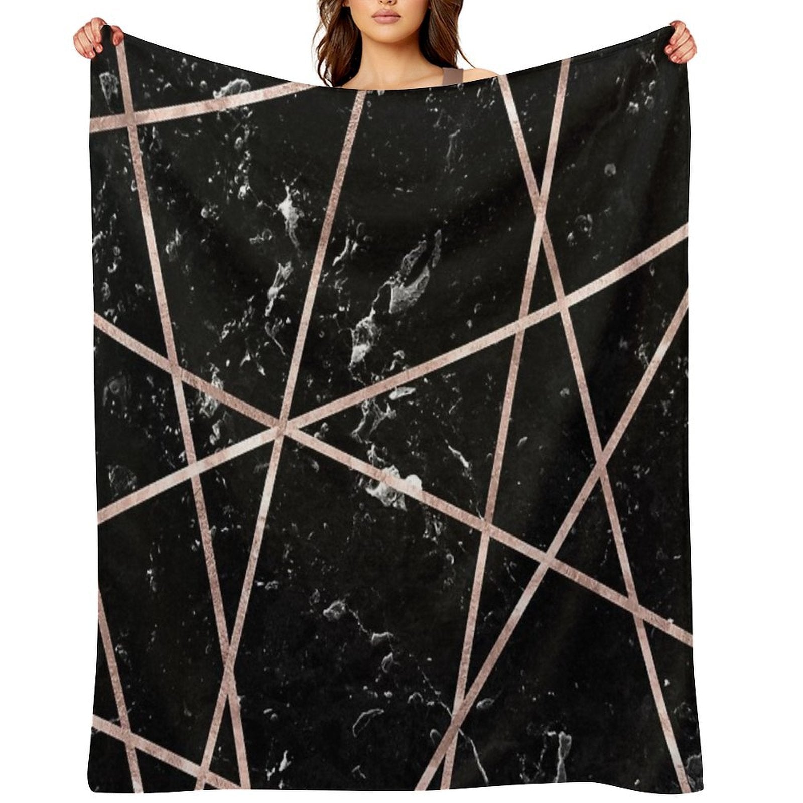 Black Marble Rose Gold Geo Glam #1 #geo #decor #art Machine-washable Throw Blanket
