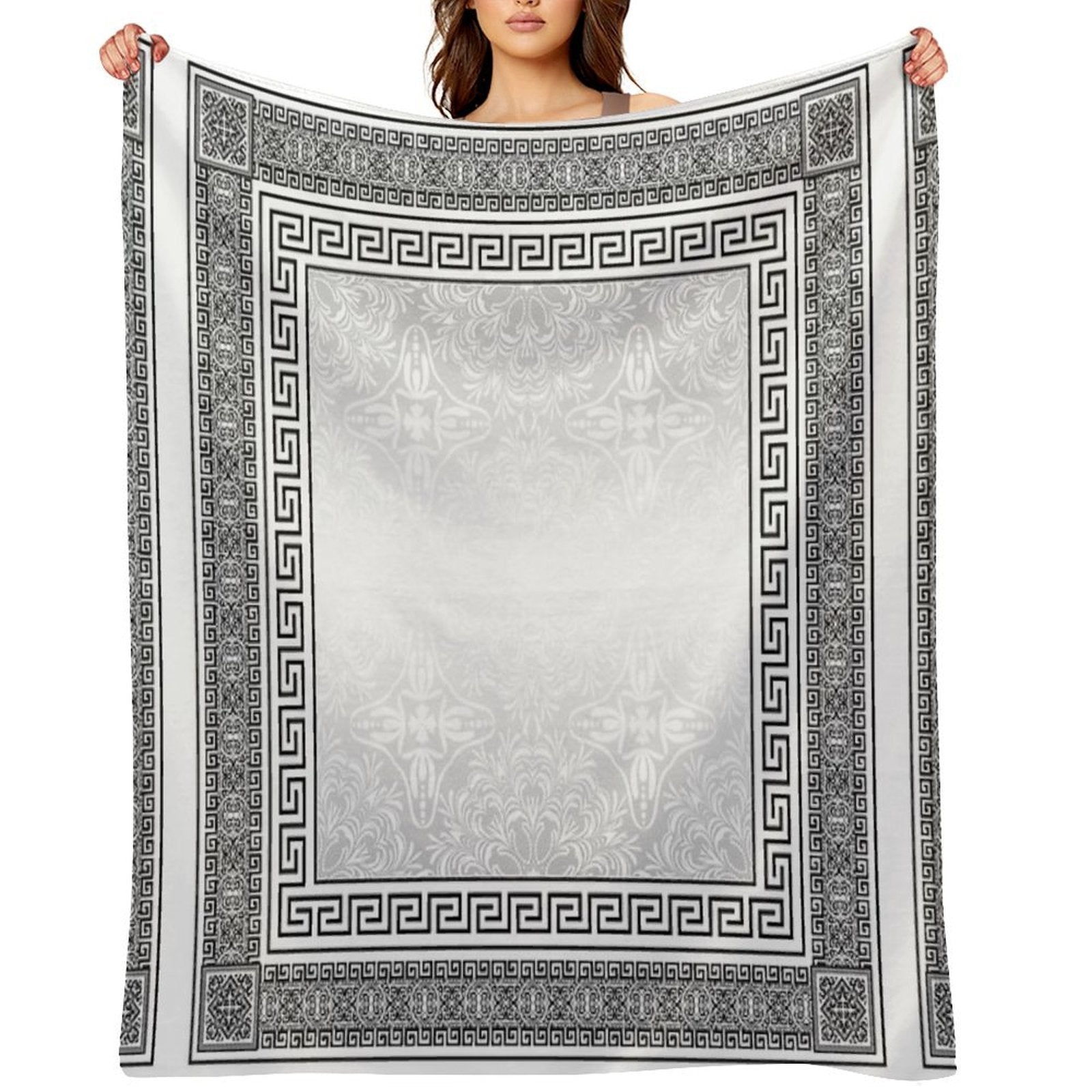 Greek Keys Black Grey White with Pattern Compact Throw Blanket