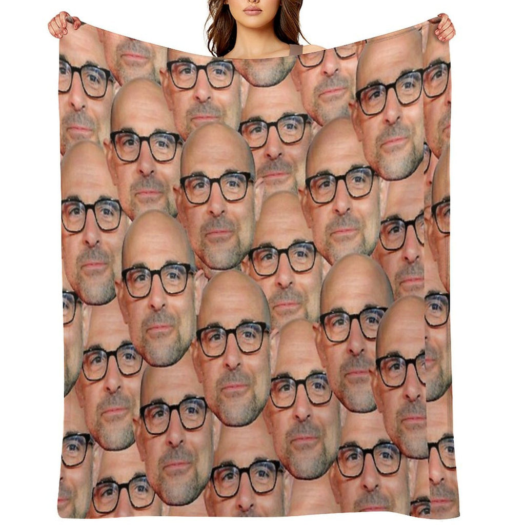 Stanley Tucci Head Design Machine-washable Throw Blanket