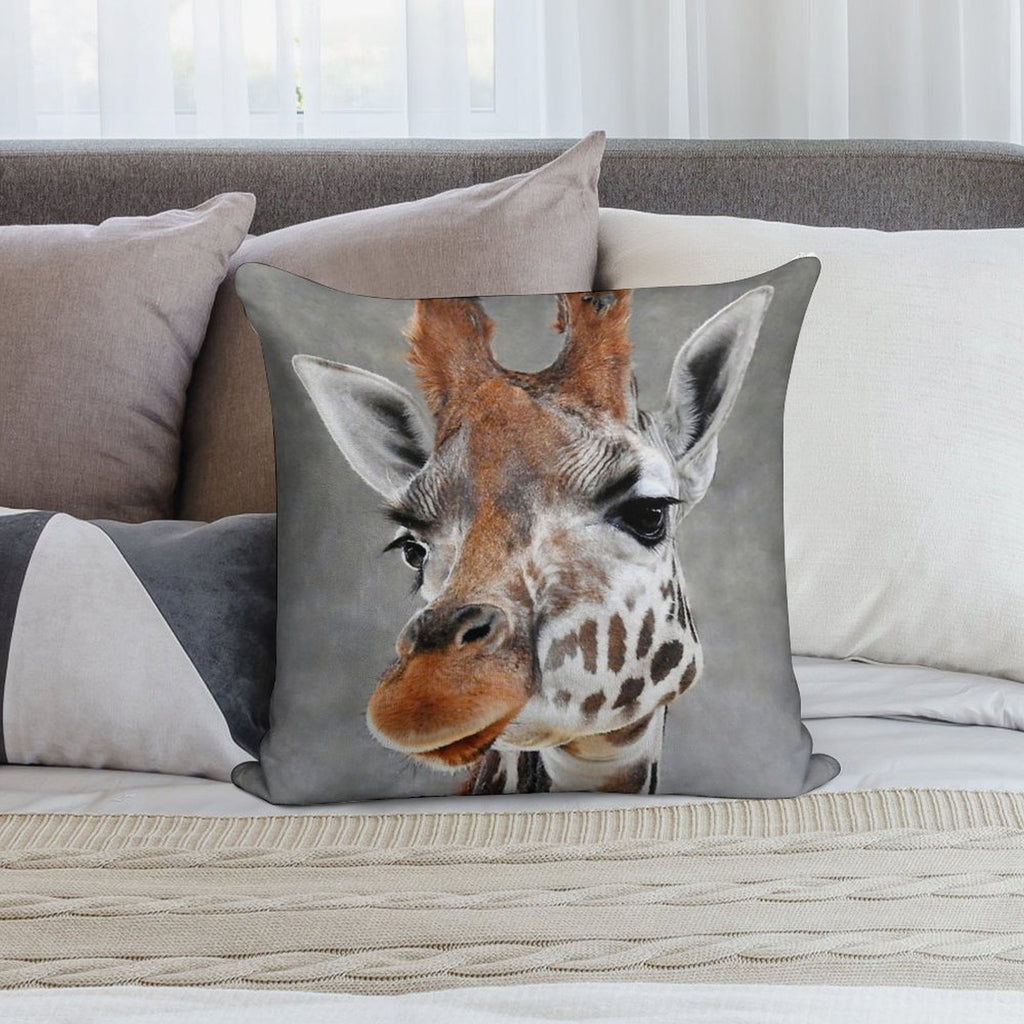 Giraffe on Grey Soft Hidden Zipper Throw Pillow