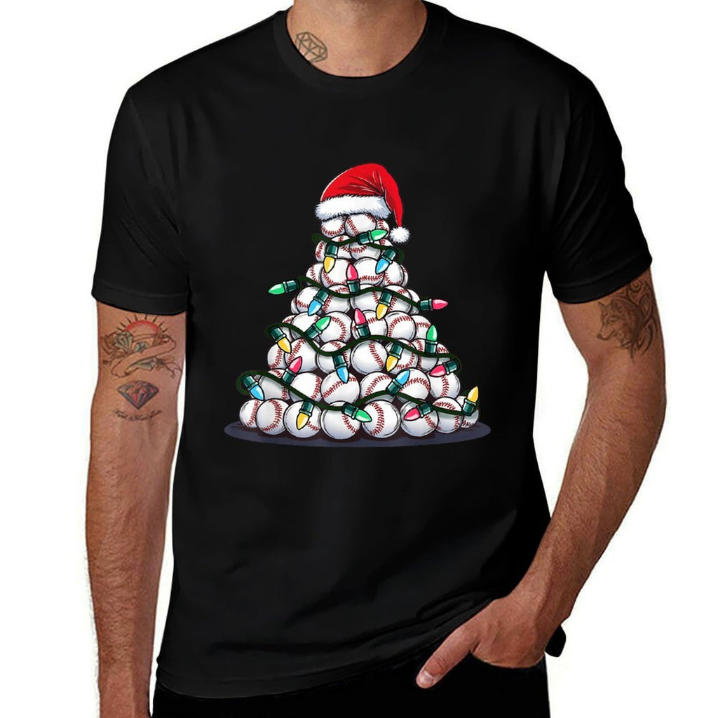 Baseball Christmas Tree Men Boys Youth Santa Sports  Graphic-printed T-Shirt