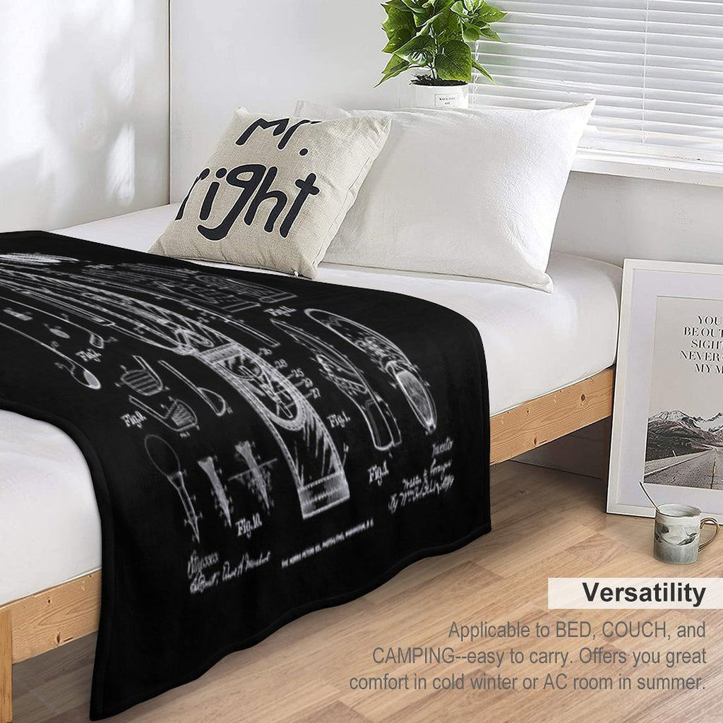 Golf Club Golfer Old Vintage Patent Drawing Print Machine-washable Throw Blanket