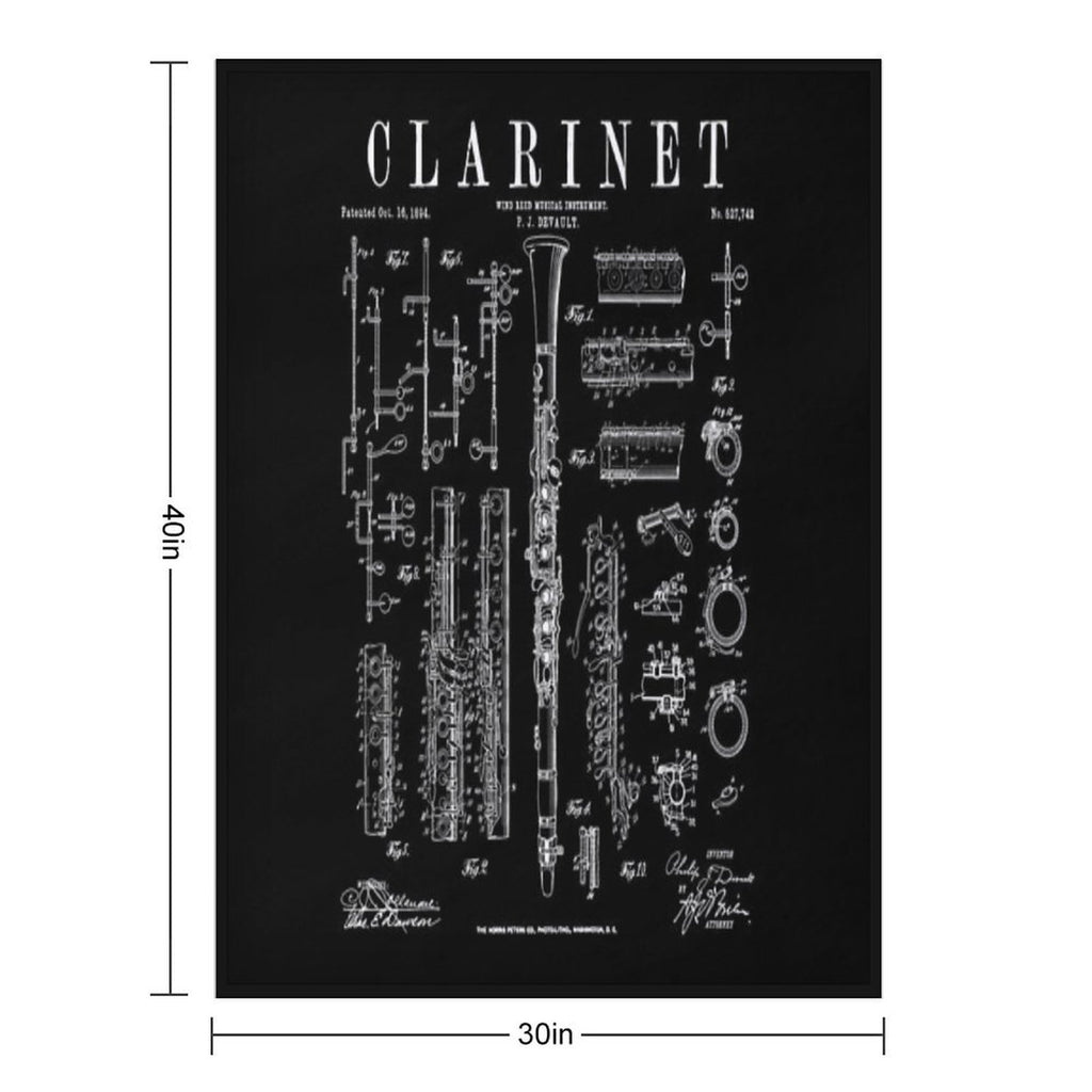 Clarinet Vintage Patent Clarinetist Drawing Print Eco-conscious Throw Blanket