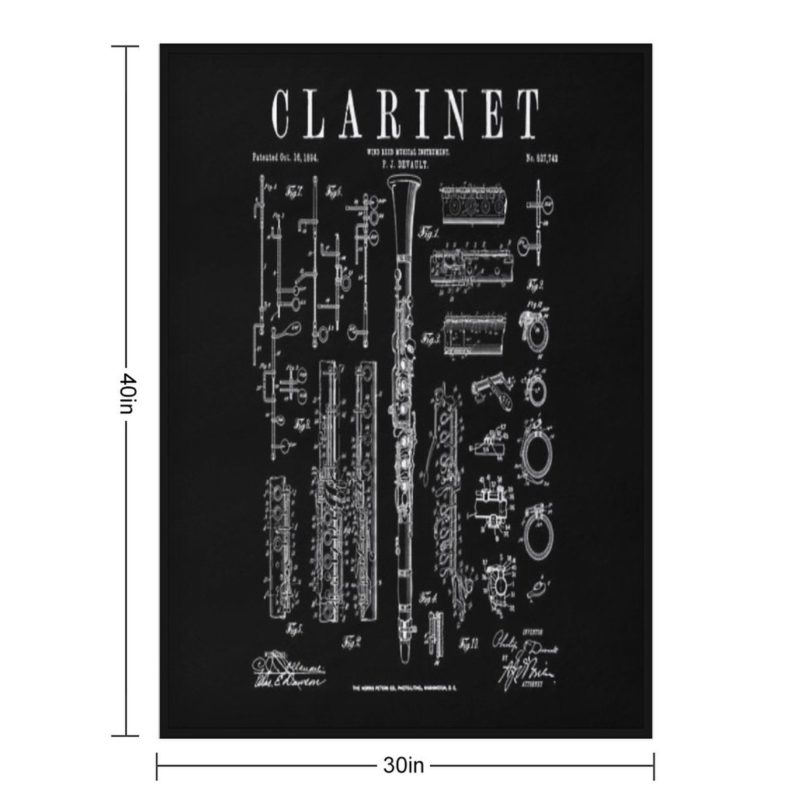 Clarinet Vintage Patent Clarinetist Drawing Print Eco-conscious Throw Blanket