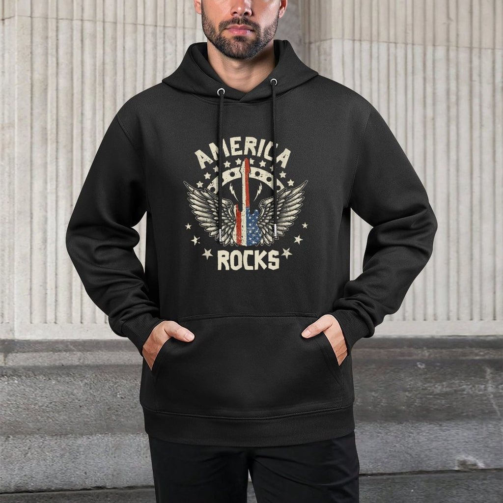 America Rock Electric Guitar 4th Of July Rock And Roll Versatile Streetwear Hoodie