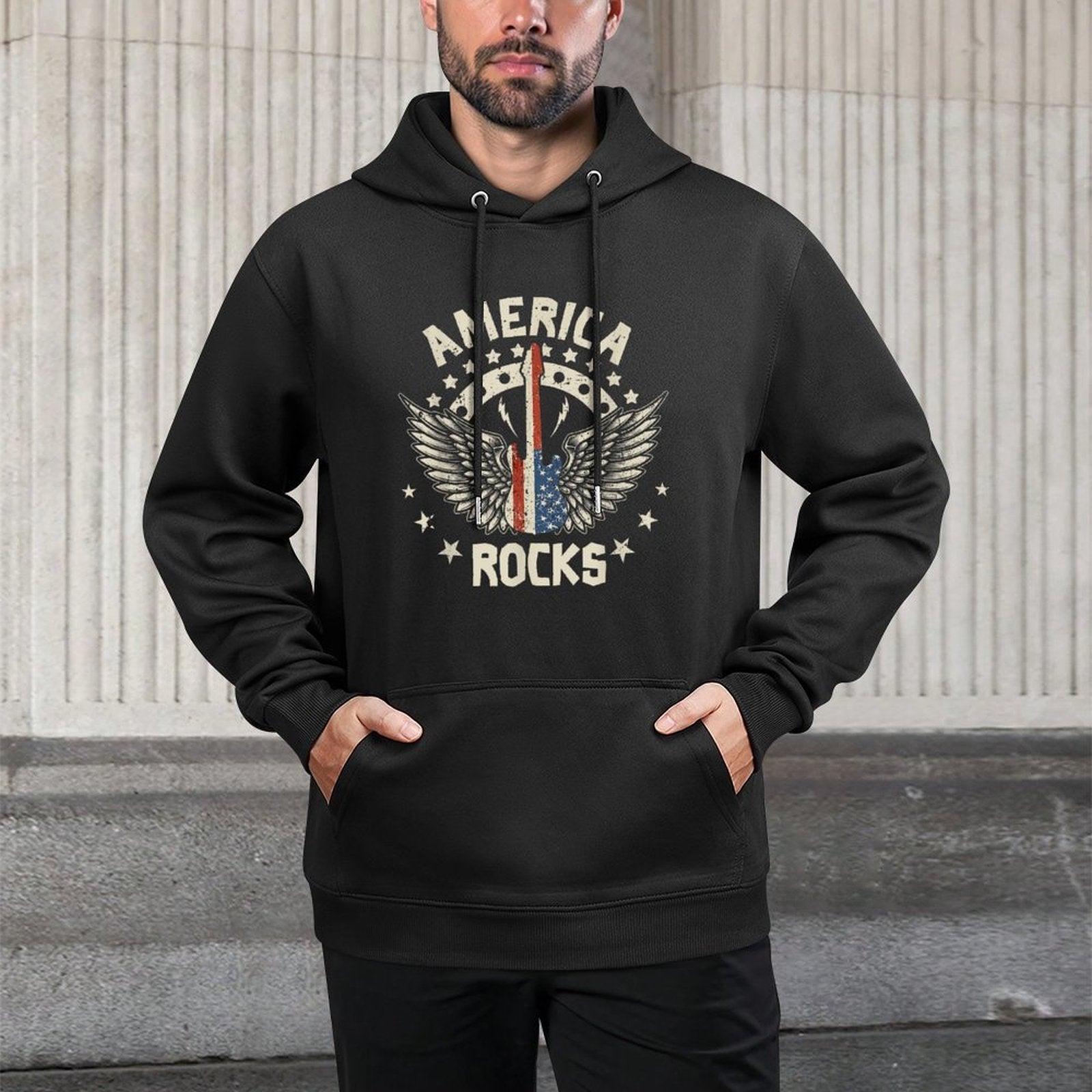 America Rock Electric Guitar 4th Of July Rock And Roll Versatile Streetwear Hoodie