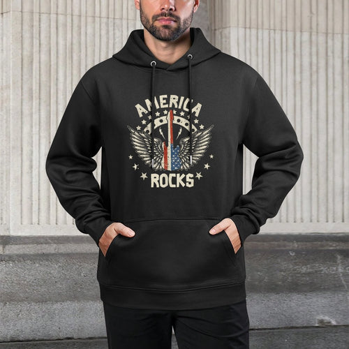 America Rock Electric Guitar 4th Of July Rock And Roll Versatile Streetwear Hoodie