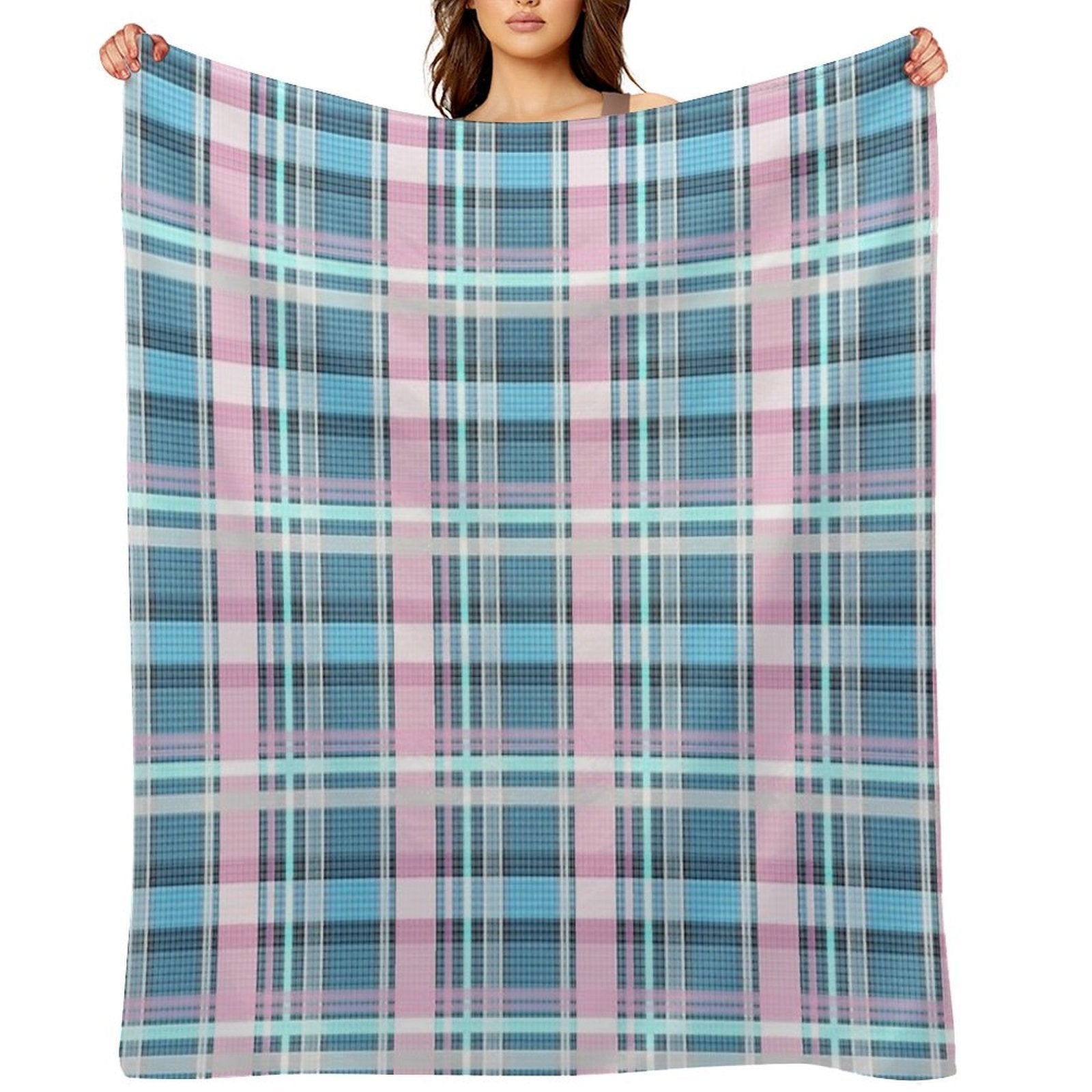 Trans Flag Pink, Blue And White Check Pattern Comfort Throw Blanket