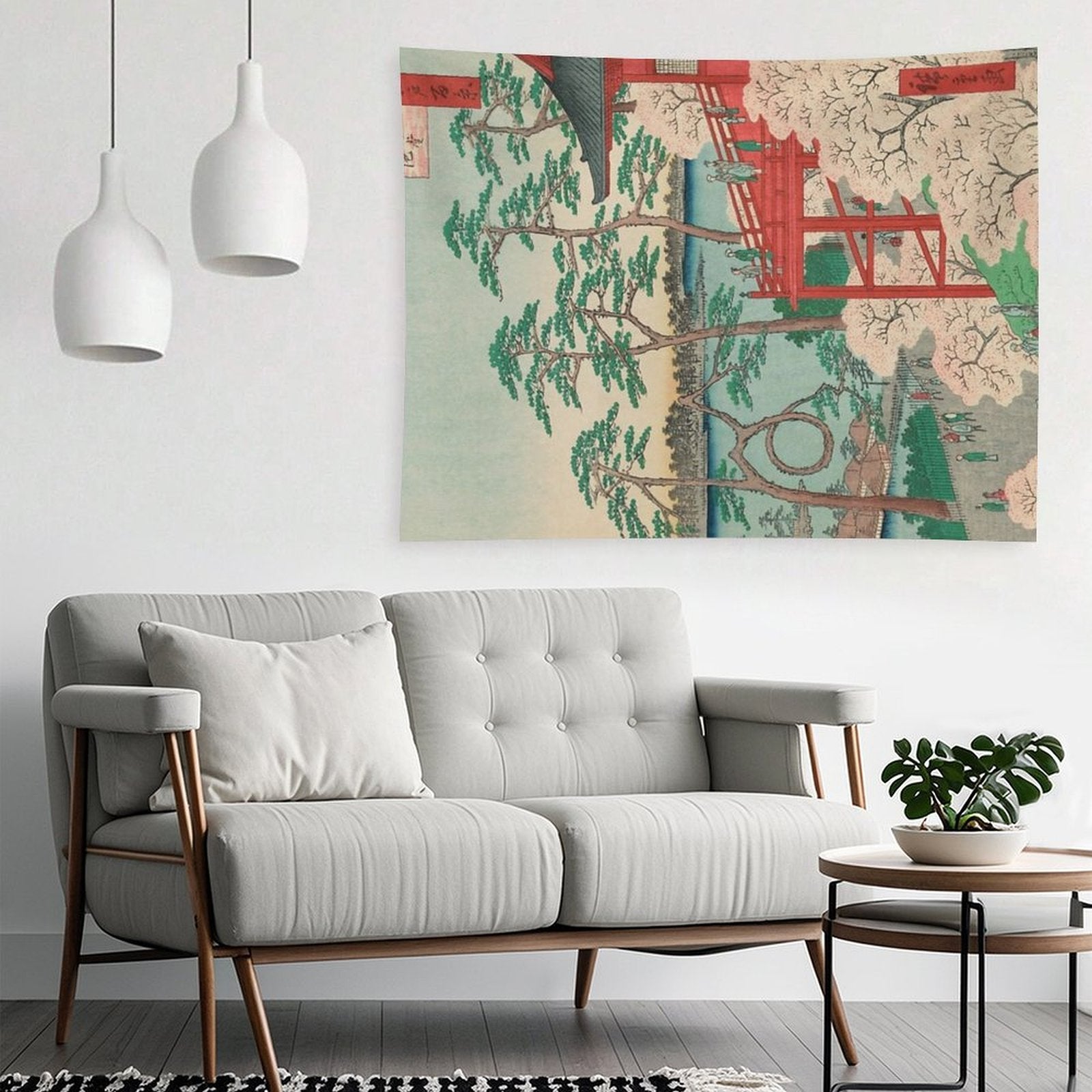 Spring Blossoms And Pond Ukiyo-e Japanese Art Tapestry