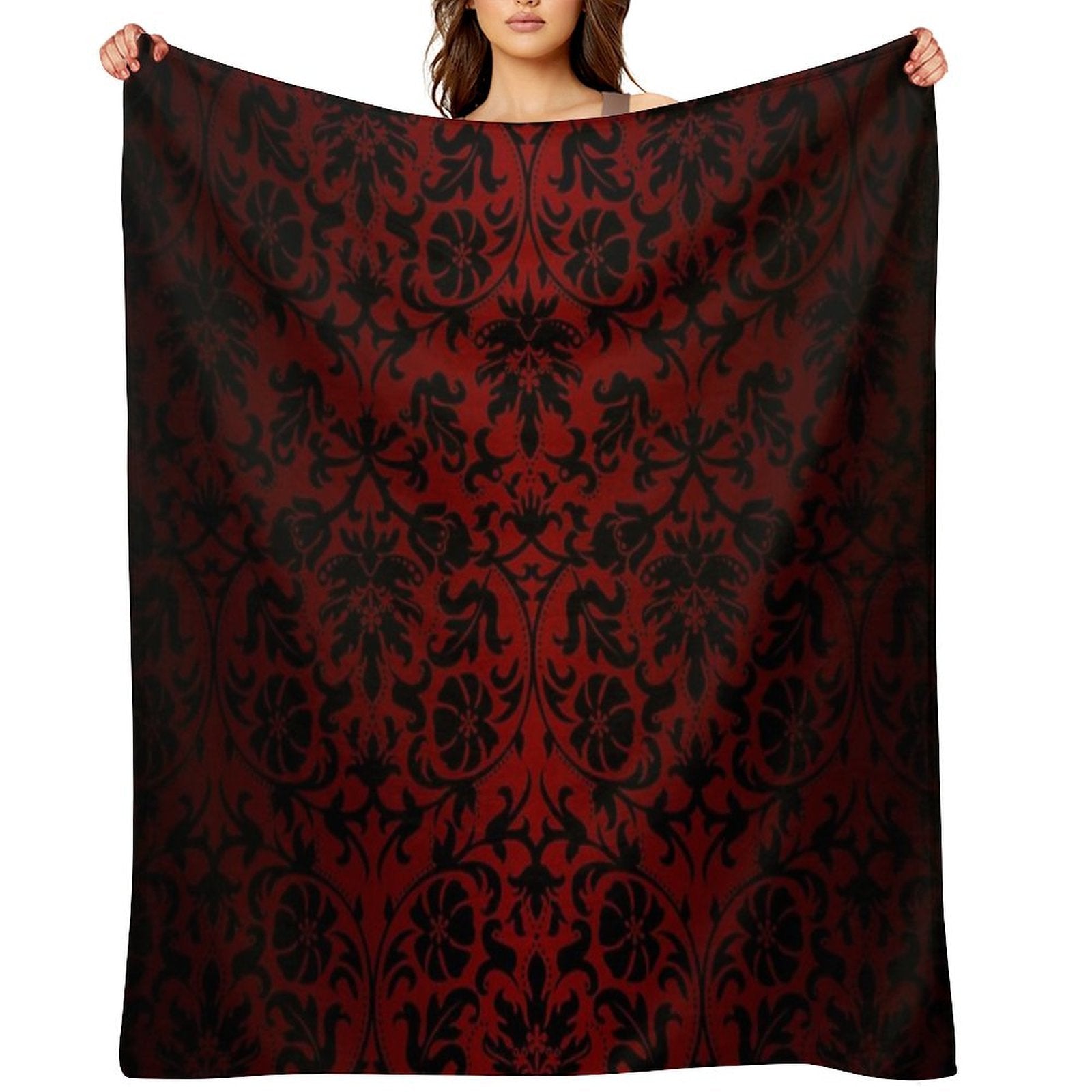 Dark Red And Black Damask Pattern Lightweight Throw Blanket