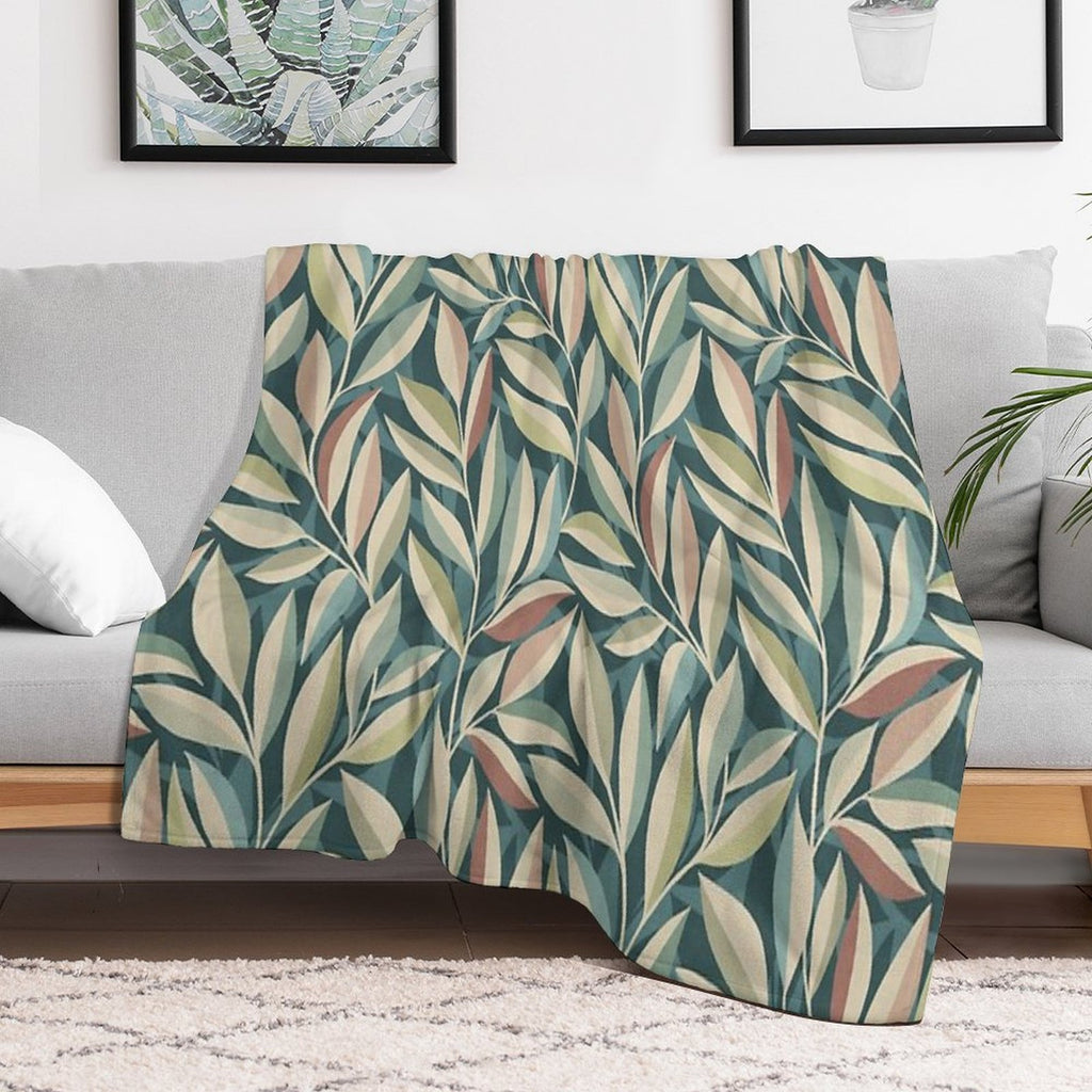 Peaceful Foliage And Shadows in Teal, Sage, Cream And Pink Pattern All-season Throw Blanket