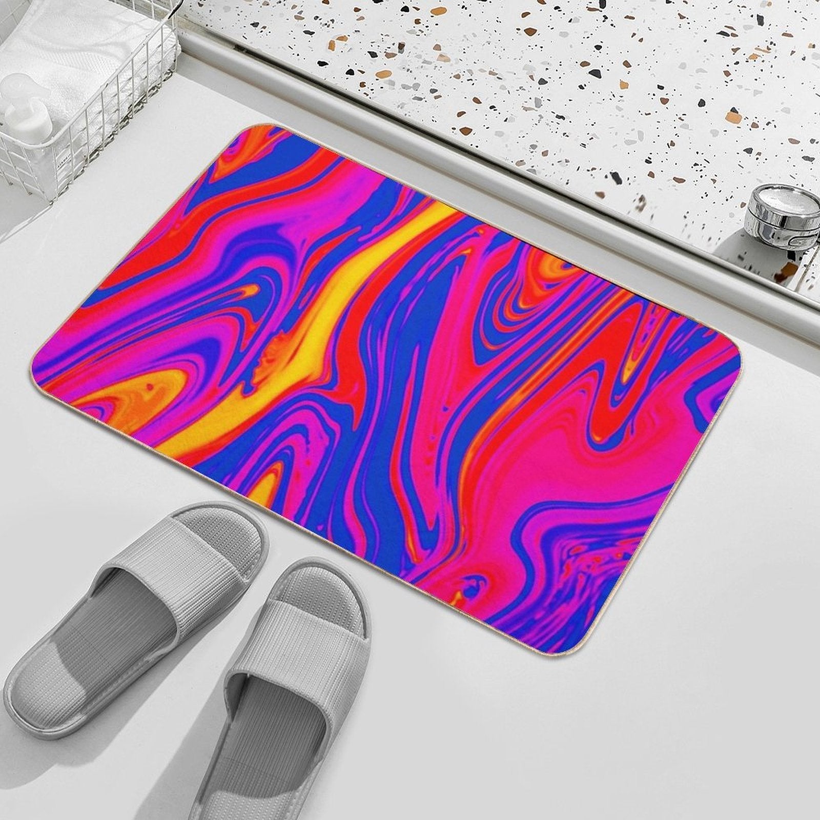 Psychedelic Liquid Marble Swirls  Fade-Resistant Bath Mat
