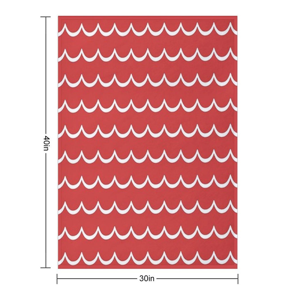 Red And White Coastal Wave Pattern Anti-pilling Throw Blanket