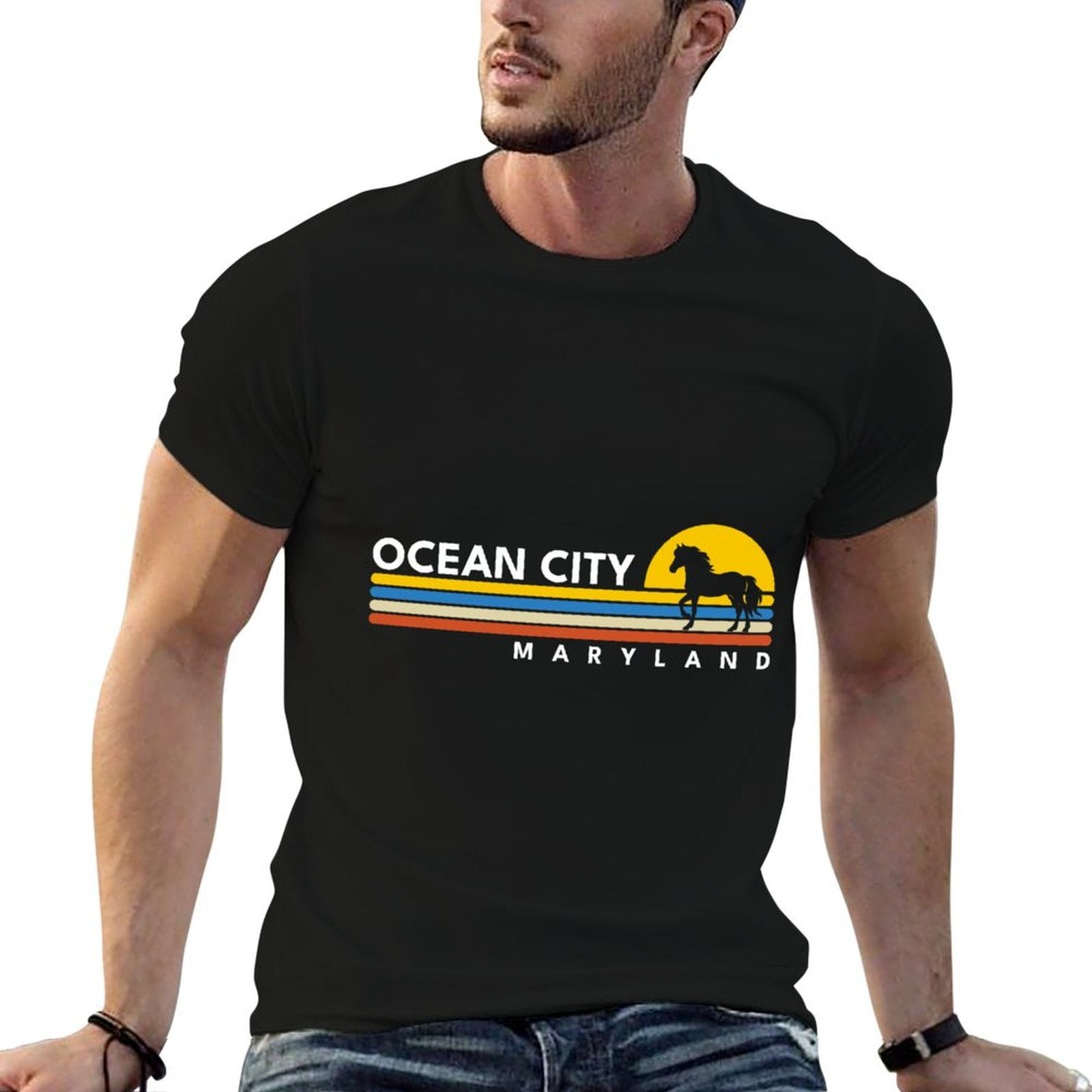 Ocean City Maryland MD Vintage Retro Souvenirs Horses  Vintage-inspired T-Shirt
