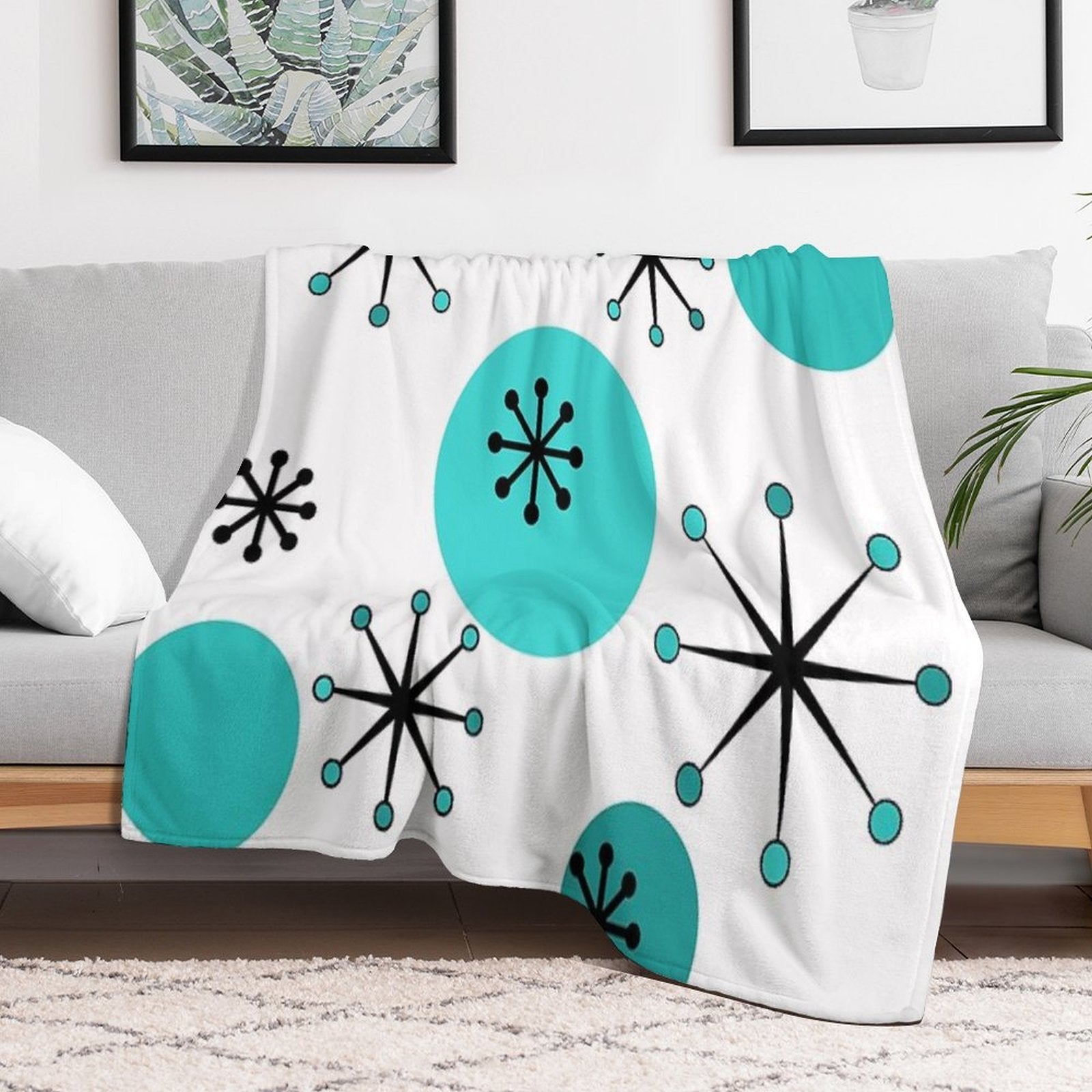 Atomic Era Starbursts Turquoise Velvety-soft Throw Blanket