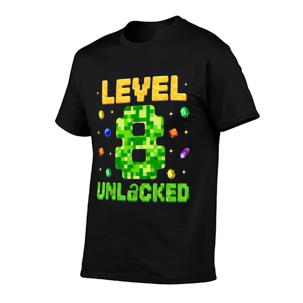 Funny Level 8 Unlocked 8th Birthday Gamer Pixel  Fade-proof Color T-Shirt