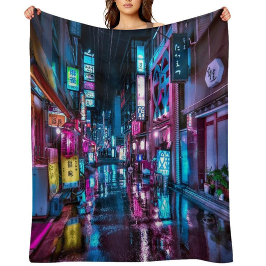Tokyo at Night - Shimbashi Anti-pilling Throw Blanket
