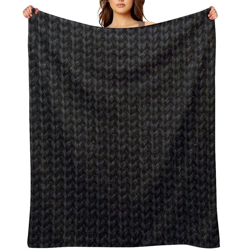 Black Knitted Wool Gift-ready Throw Blanket