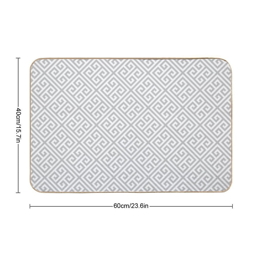 Greek Key Silver Gray And White Diagonal Pattern  Rapid-Drying Bath Mat