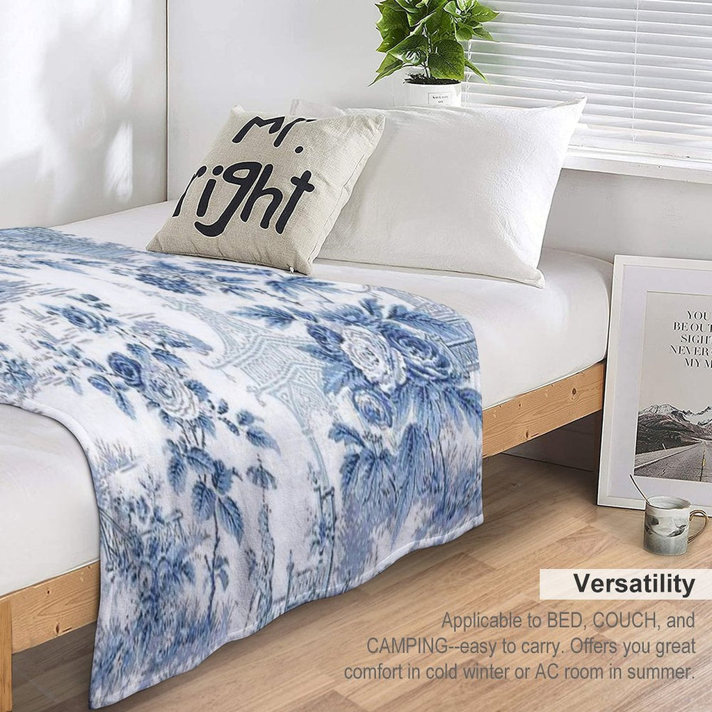 Powder Blue Chinoiserie Toile Shrink-resistant Throw Blanket