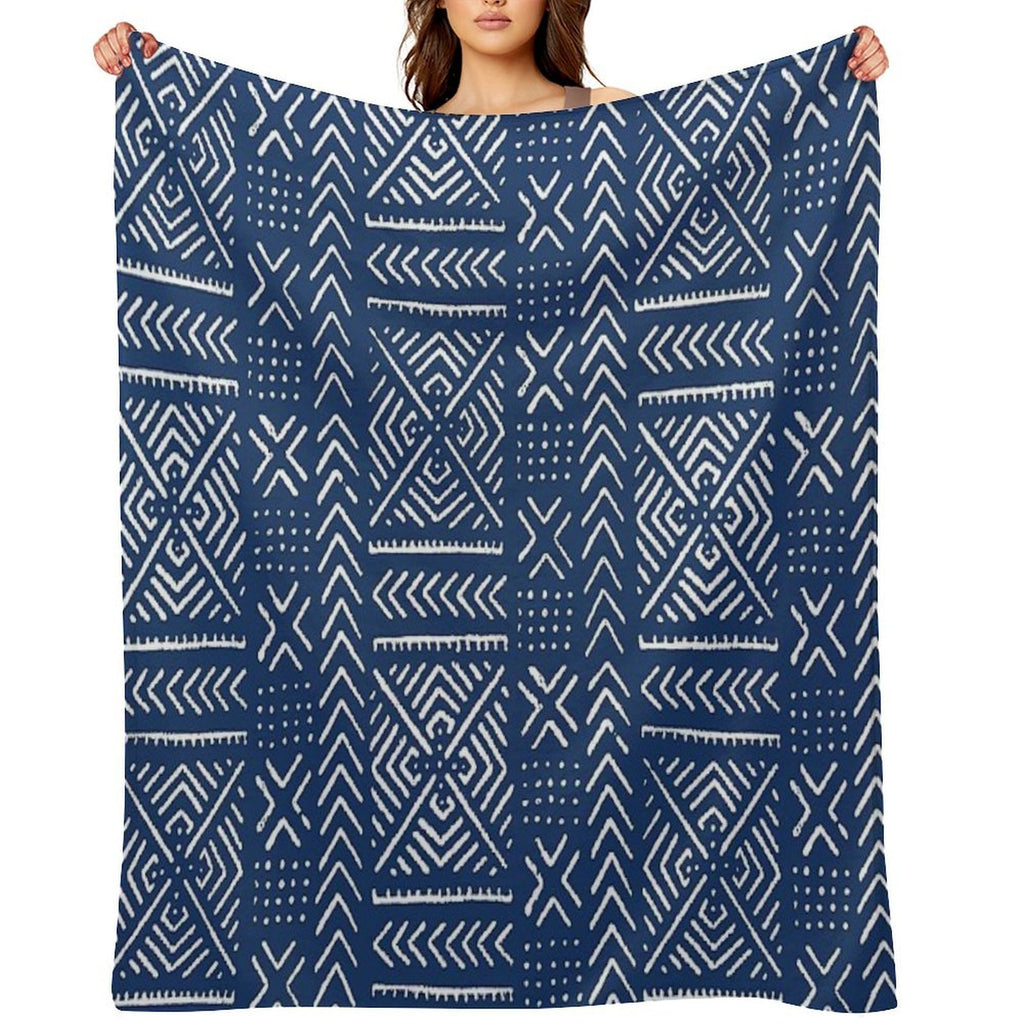 Line Mud Cloth  Dark Blue Machine-washable Throw Blanket
