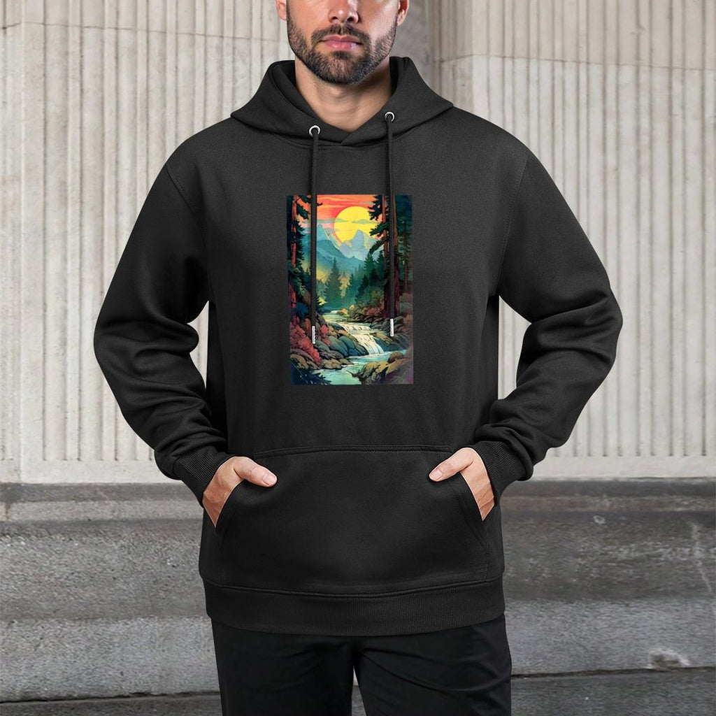 Mountains Trees River Waterfall Woodsy Nature Scene Outdoors Customizable Surface Hoodie