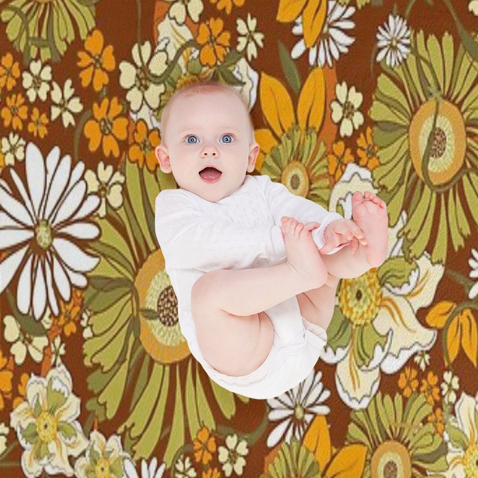 70s Retro Vintage Flower Power Pattern Boho, Orange, Brown, Sustainable Throw Blanket