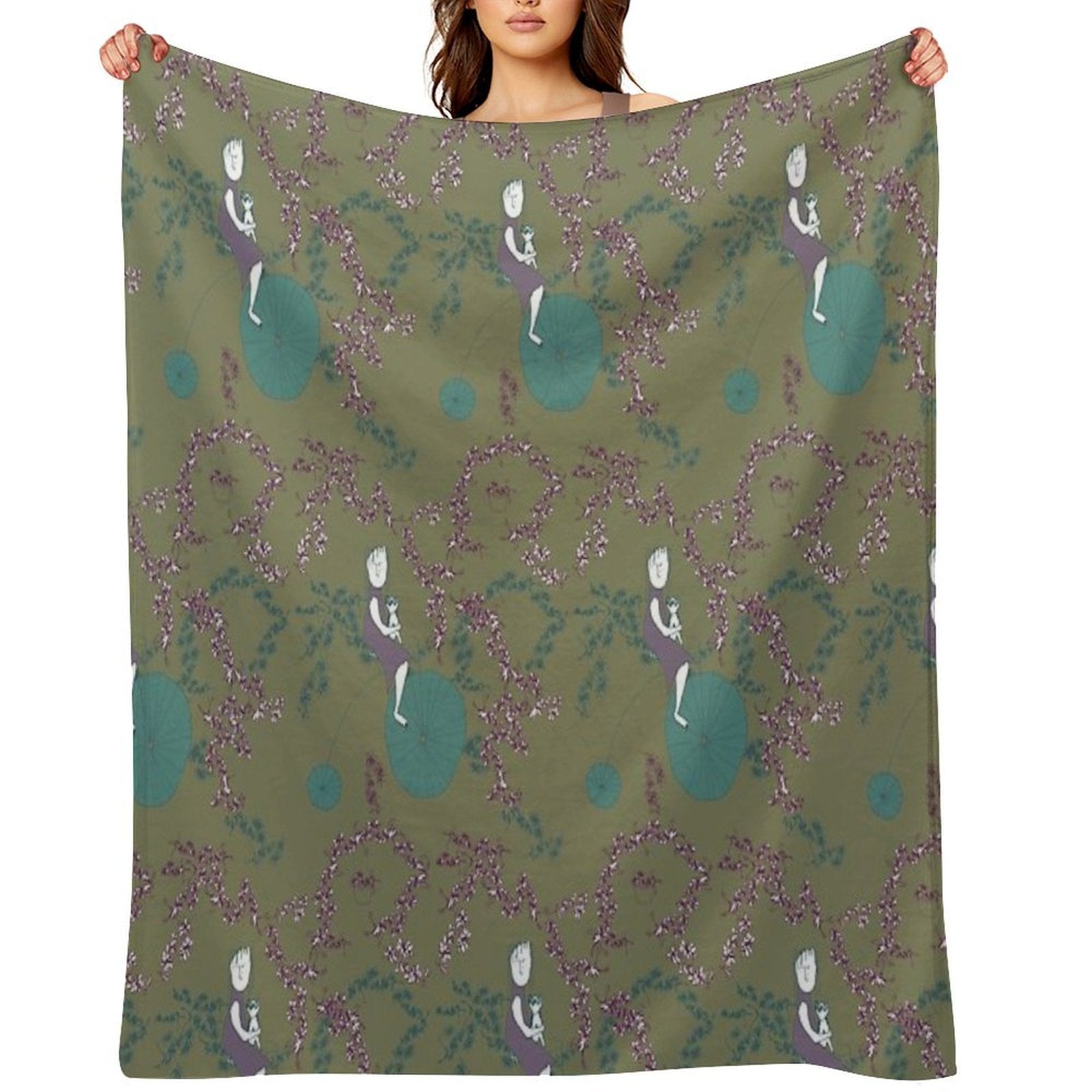 My Cat And I Riding Our Bikes Easy Care Throw Blanket