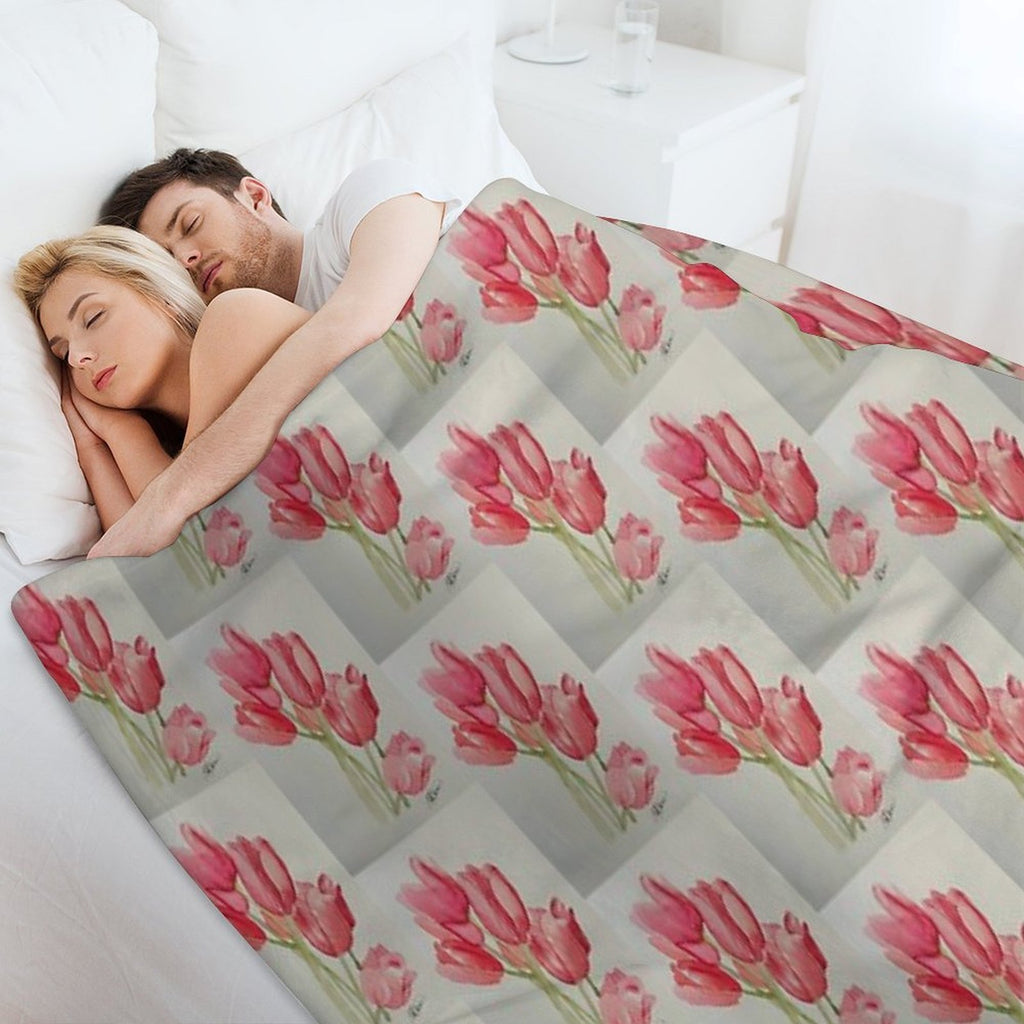 Pink Tulips Premium Throw Blanket