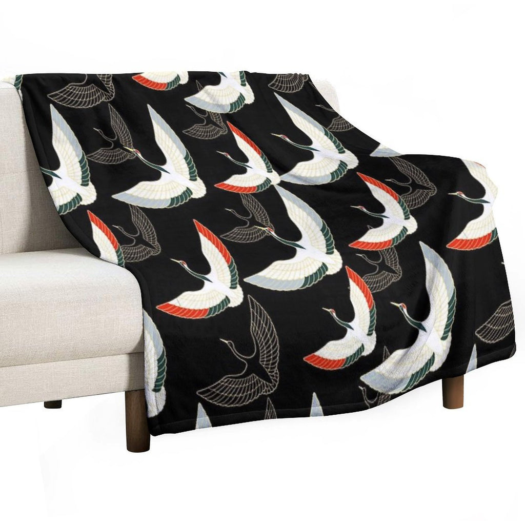 Golden Japanese Cranes Pattern Premium Throw Blanket